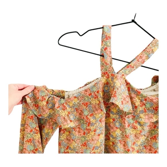 MADEWELL Pink Multi Floral Silk Off the Shoulder Mini Dress Size 6 - Picture 8 of 10